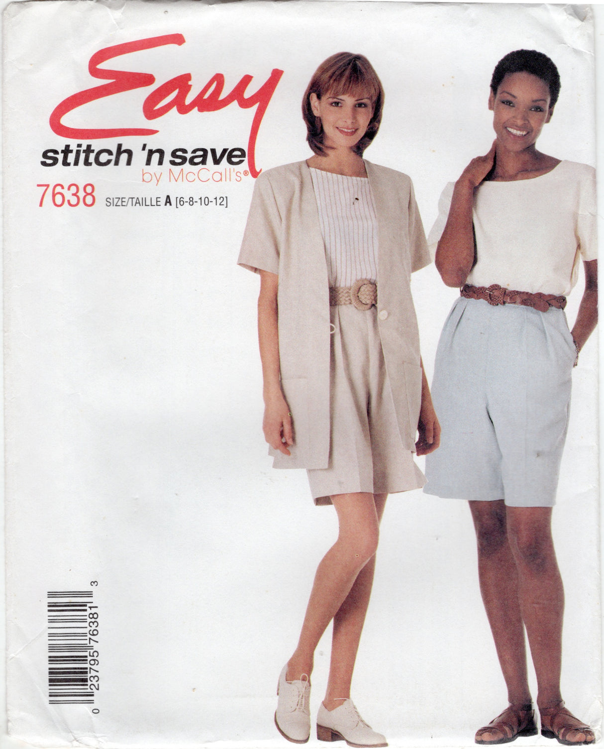 1990's McCall's Loose Fitting Jacket, Top, and Shorts Pattern - Bust 30.5-34" - No. 7638