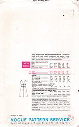 1960’s Vogue One Piece Fitted Waist Dress Pattern with V neck Back - Bust 32.5” - No. 7642