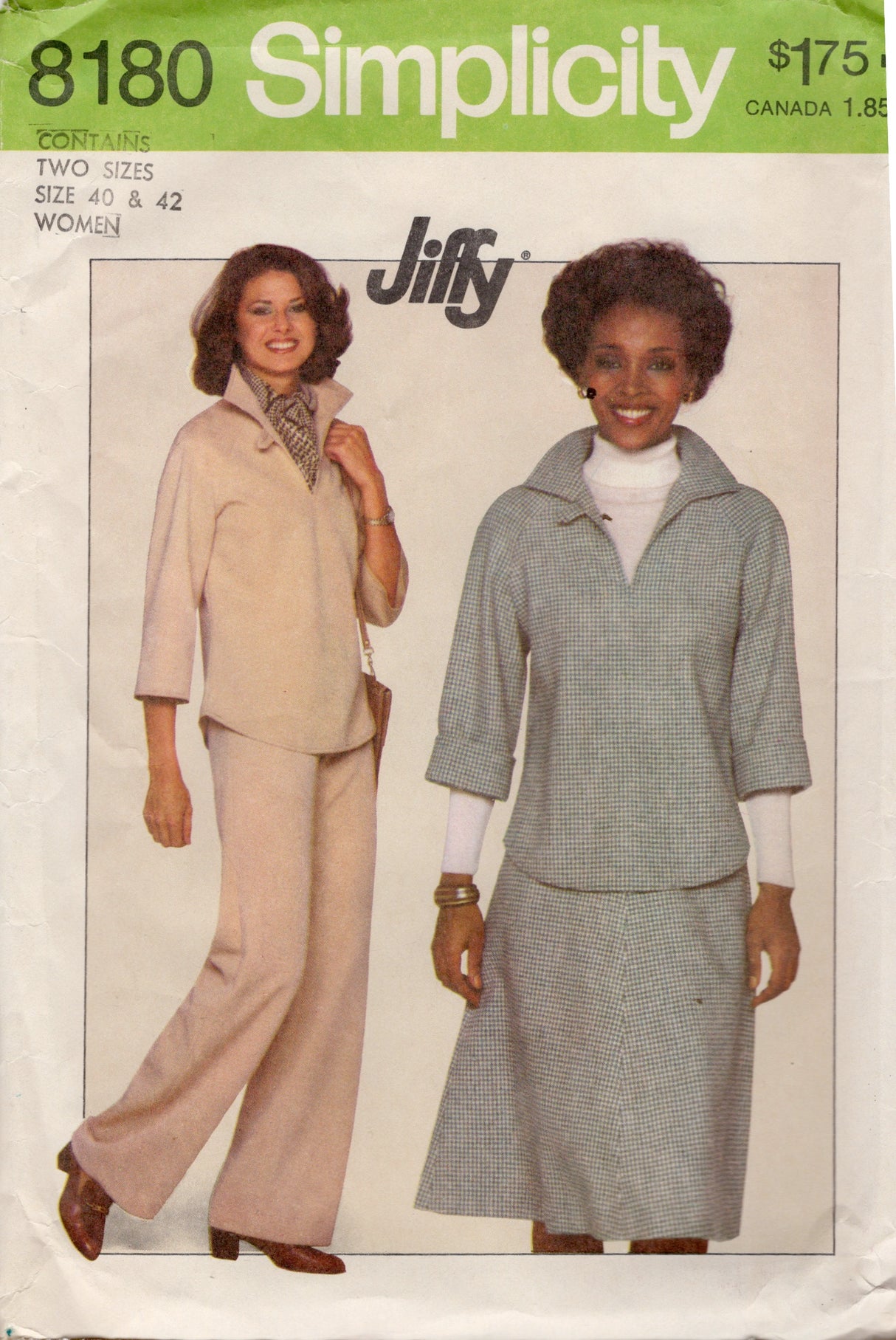 1970's Simplicity Pullover Top, Skirt  and Pants JIFFY Pattern - Bust 44-46" - No. 8180