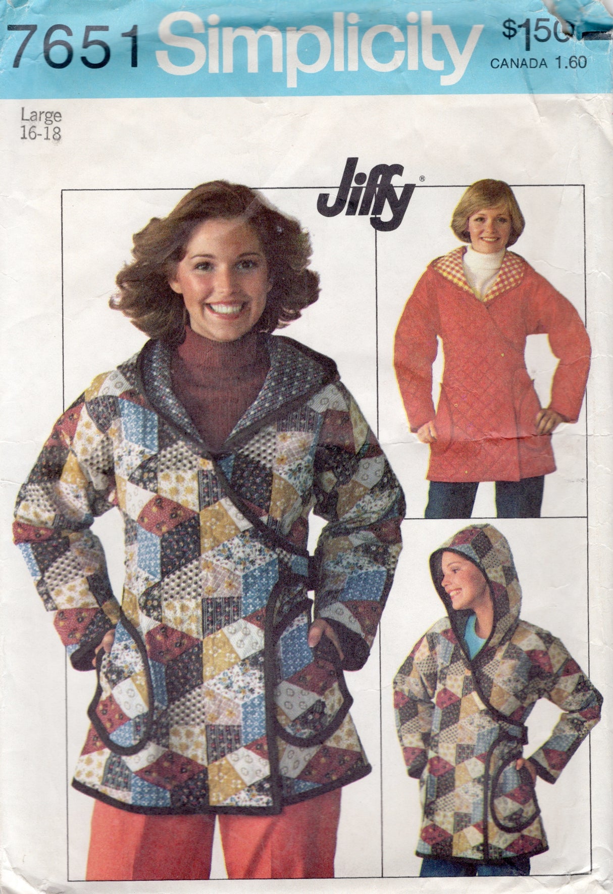 1970's Simplicity Unlined Quilted Jacket Pattern - Bust 38-40"  - No. 7651