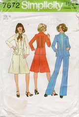 1970's Simplicity Pantskirt or Pants Suit pattern – Bust 36” - No. 7672