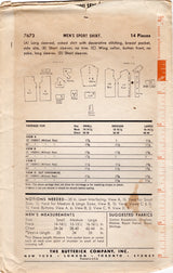 1950’s Butterick Men’s Button up or Yoked Shirt Pattern- Chest 38 - 40” - No. 7673