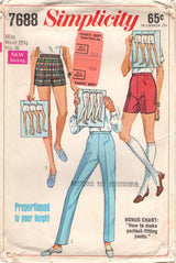 1960's Simplicity Cigarette Pants, Jamaica Shorts and Shorts - Waist 25.5" - No. 7688