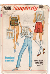 1960's Simplicity Proportioned Cigarette Pants, Jamaica Shorts and Shorts - Waist 29" - No. 7688