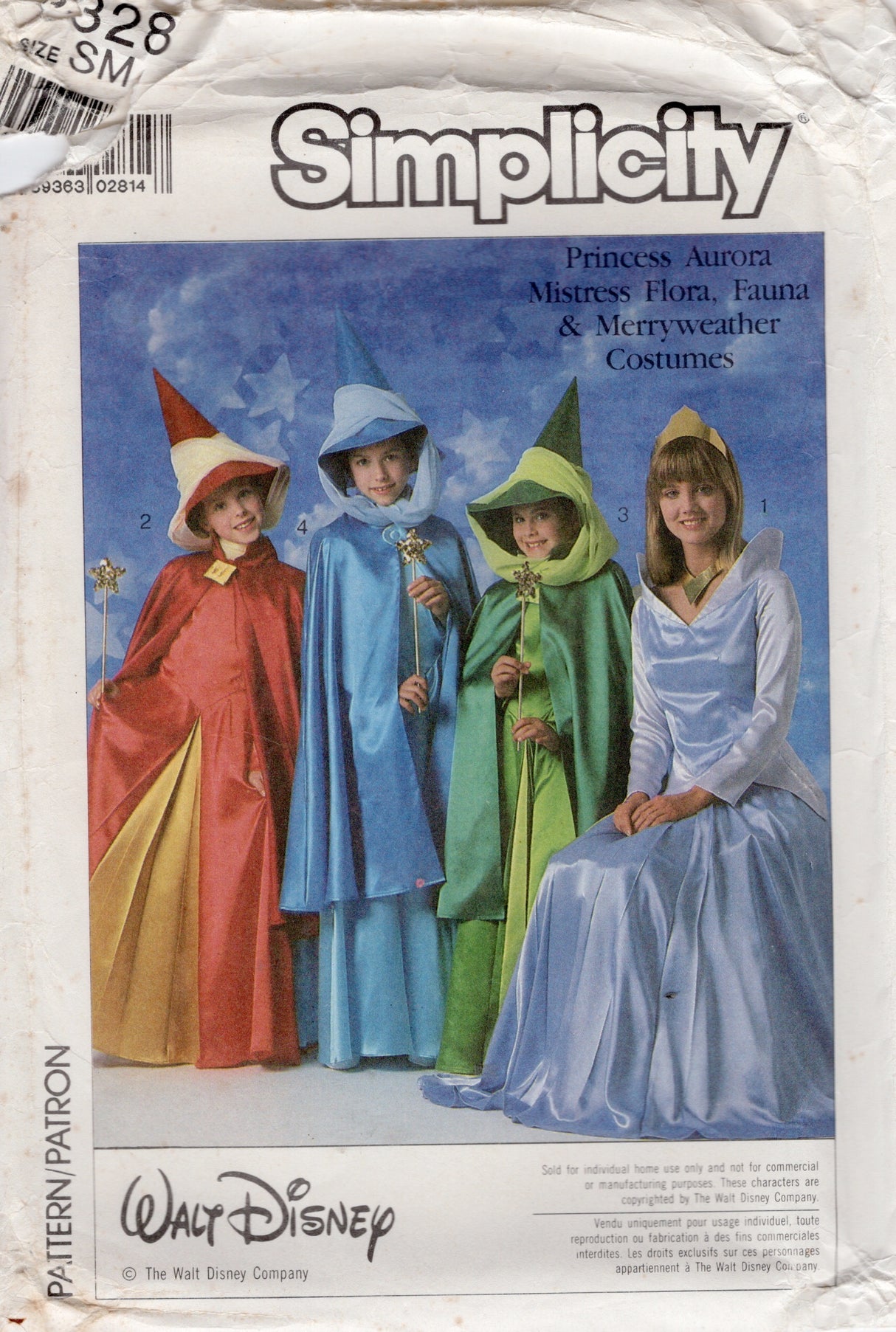1980's Simplicity Disney’s Aurora, Mistress Flora, Fauna & Merryweather Costumes Pattern - Bust 30.5-34" - No. 8328
