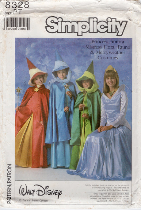 1980's Simplicity Disney’s Aurora, Mistress Flora, Fauna & Merryweather Costumes Pattern - Bust 30.5-34" - No. 8328