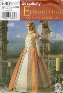 1990's Simplicity by Martha McCain Historical Elizabethan Costume Collection and Ruff Pattern - Bust 36-42" - No. 8881