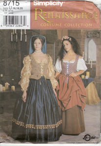 1990's Simplicity by Andrea Schewe Historical Renaissance Costume Collection and Hat Pattern - Bust 38-42" - No. 8715