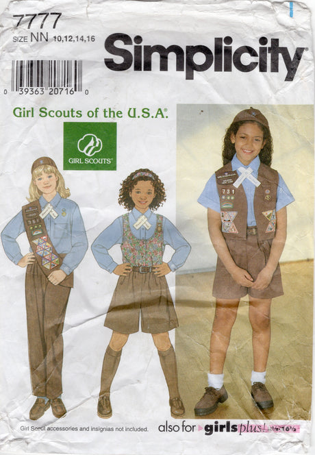 1990's Simplicity Girl Scout Blouse, Short or Pants, Jumpsuit, Vest or Sash Pattern including Brownie Patch - Chest 28.5-34" - No. 7777