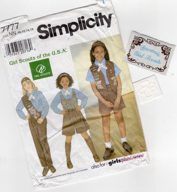 1990's Simplicity Girl Scout Blouse, Short or Pants, Jumpsuit, Vest or Sash Pattern including Brownie Patch - Chest 28.5-34