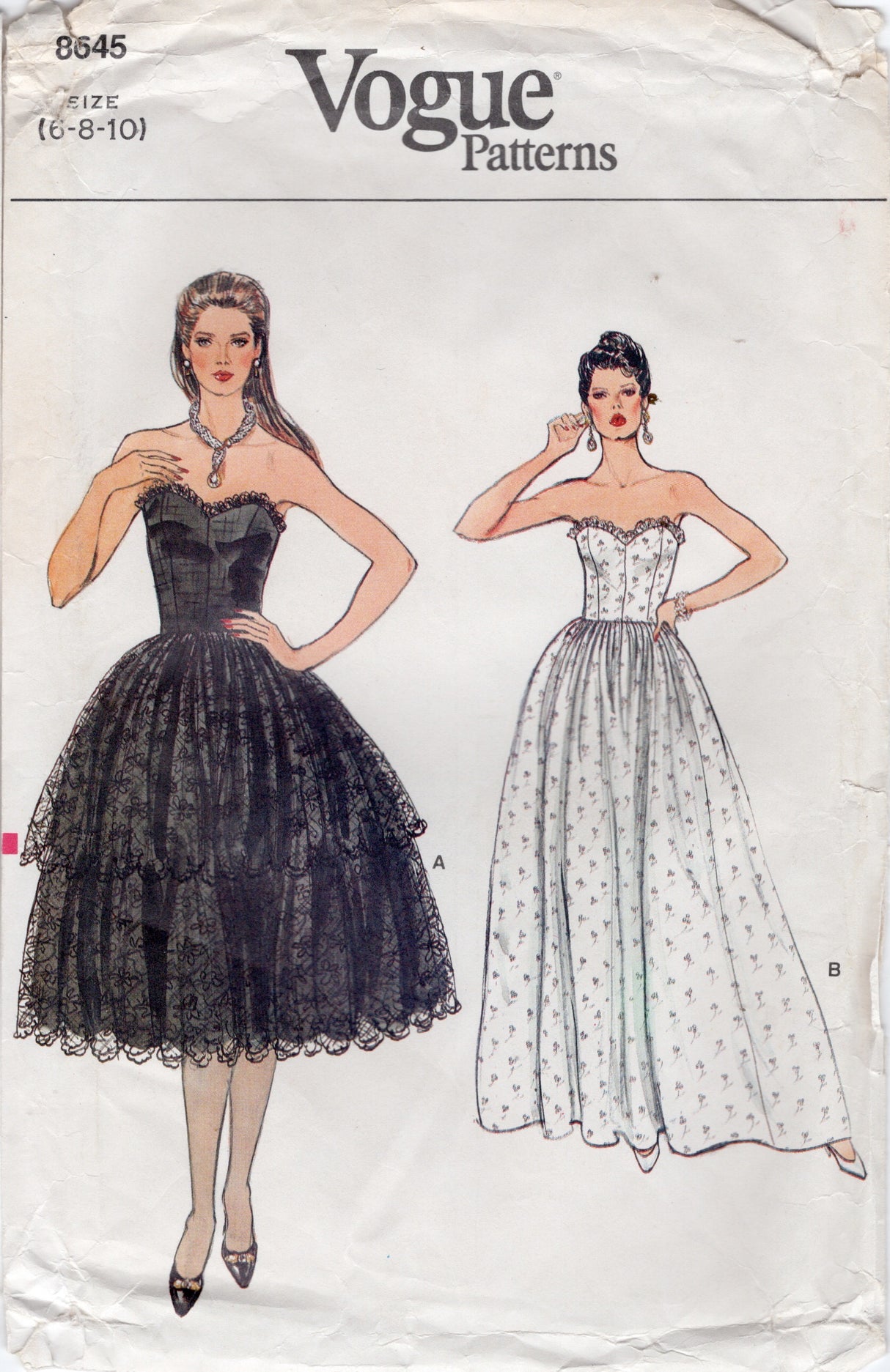 1980's Vogue Strapless Sweetheart Neckline Evening Gown pattern - Bust 30.5-31.5" - No. 8845