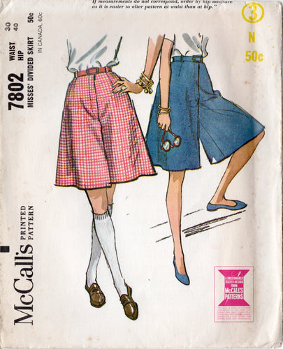 1960's McCall's Divided Skirt Pattern - Waist 30