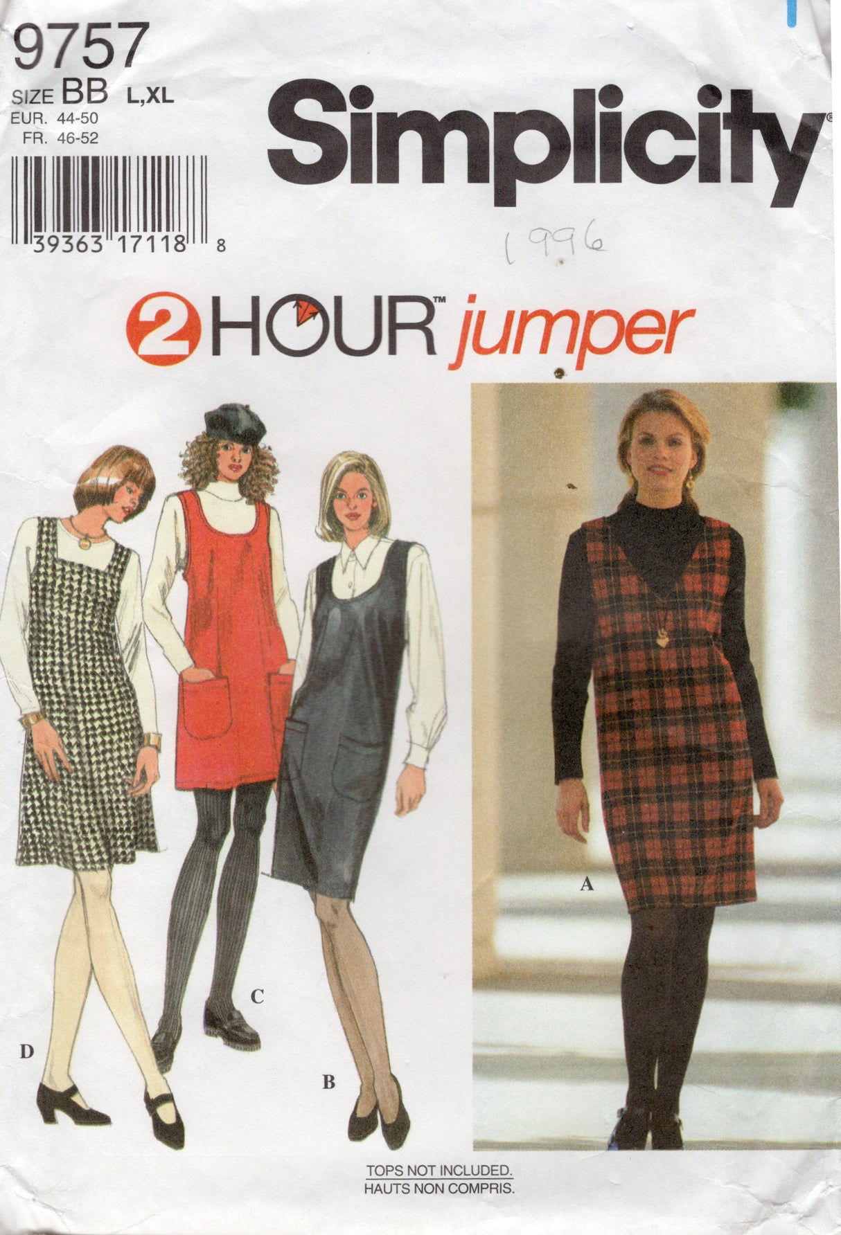 1990’s Simplicity 2 Hour Jumper Dress Pattern - Bust 40-46" - No. 9757