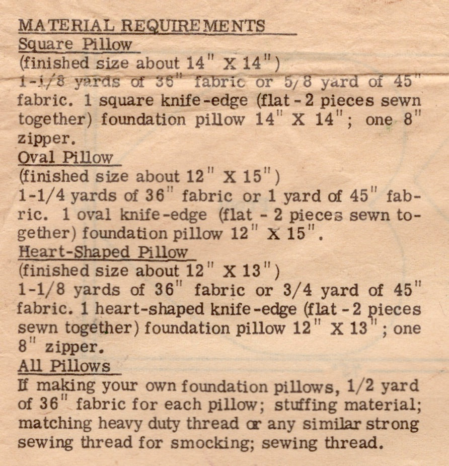 1960's Mail Order Smocked Pillow Set Pattern - No. 783