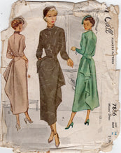 1940's McCall Sheath Dress with Draped Back skirt and Pockets - Bust 32" - No. 7866