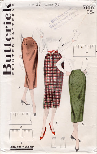 1950’s Butterick Straight Skirt in 3 Styles - Waist 27