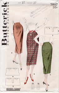 1950’s Butterick Straight Skirt in 3 Styles - Waist 27" - No. 7867