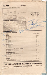 1940's Hollywood Infant Layette pattern - One Size - No. 788