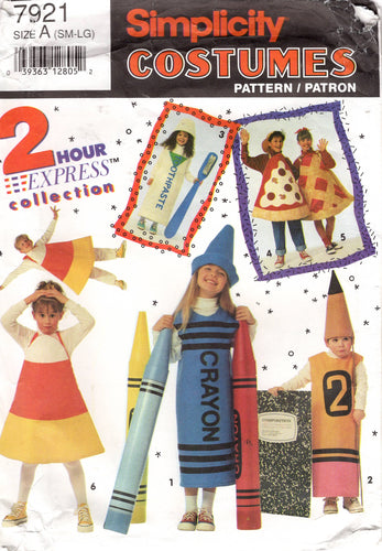 1990's Simplicity Child's Crayon, Pencil, Candy Corn, Toothpaste, and Pizza Costume- Size 2-12 - No. 7921