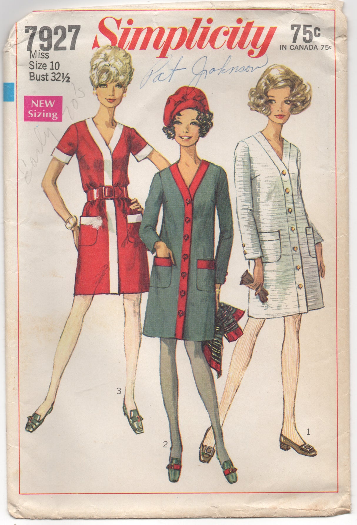 1960's Simplicity Cardigan Coat-Dress Pattern - Bust 32.5" - No. 7927