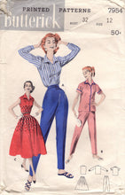 1950's Butterick Blouse, Slim leg pants and Gathered Skirt or Pajama pattern - Bust 32" - No. 7954
