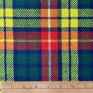 1970's Red, Yellow and Navy Plaid Woven Backed Acrylic Fabric- BTY