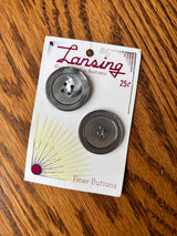 1950’s Lansing Grey Mother of Pearl Buttons - Set of 2 - Size 45 - 1 1/8" -  on card (PC41)