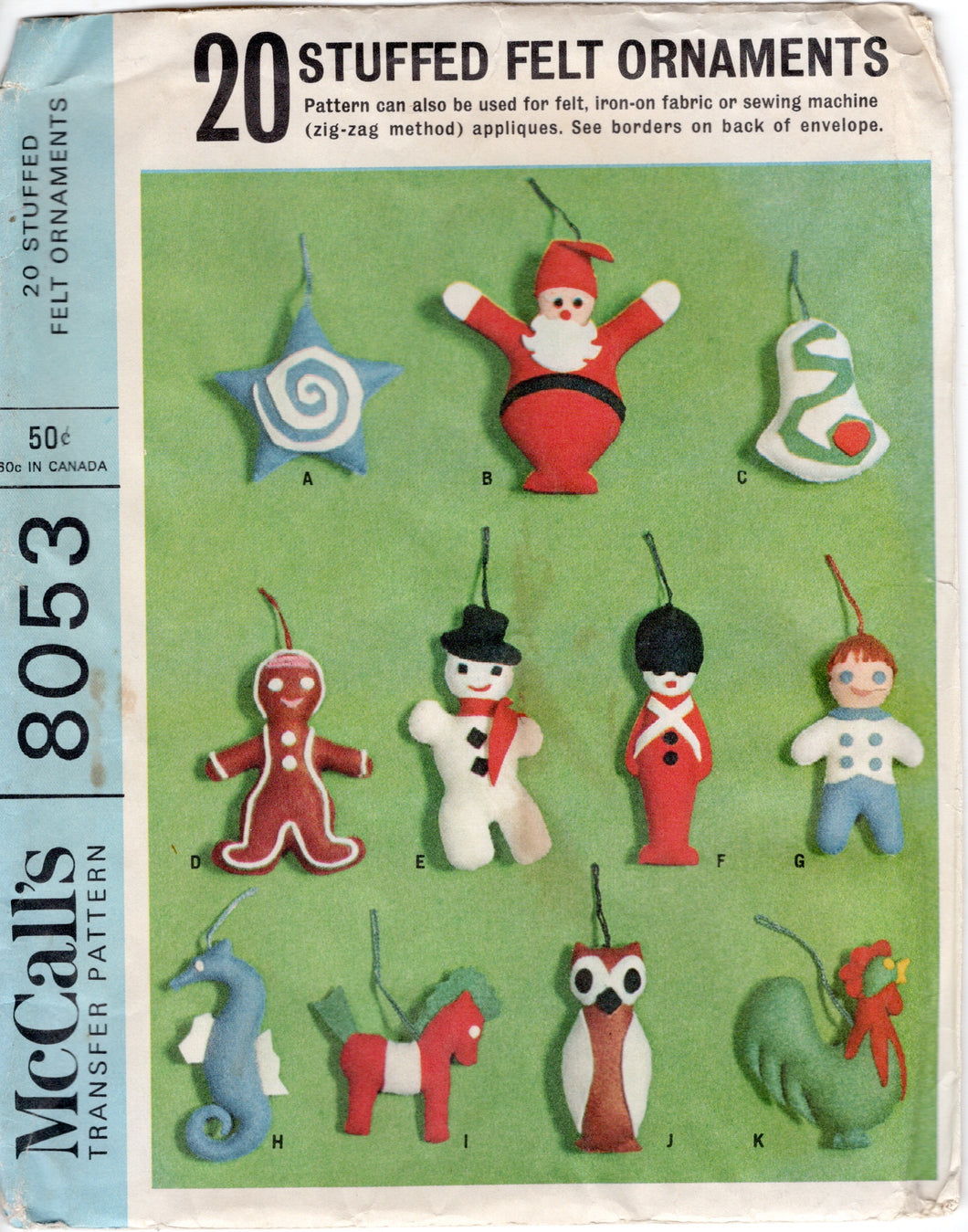 1960's McCall's Christmas Stuffed Christmas Ornament Pattern - One Size - No. 8053