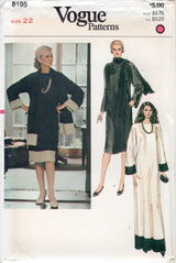 1980's Vogue Midi or Maxi Dress and Scarf Pattern - Bust 44" - No. 8195