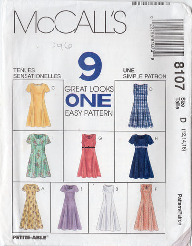 1990's McCall's Scoop Neck Princess Line Dress pattern - Bust 34-36-38