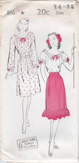 1940's New York Two Piece Blouse and Skirt Pattern - Bust 30-34" - No. 816