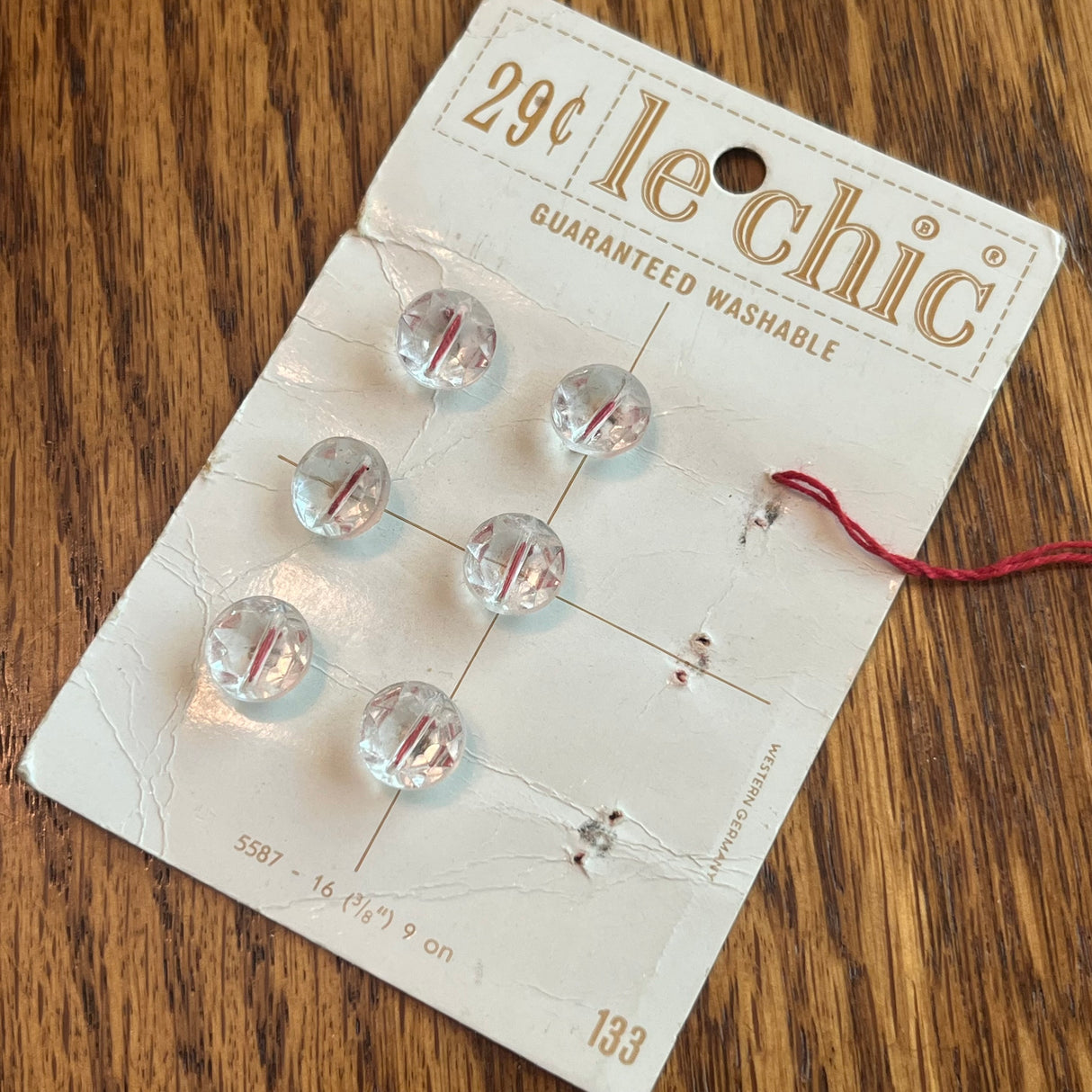 1950’s Le Chic Pressed Glass Buttons - Clear - on card