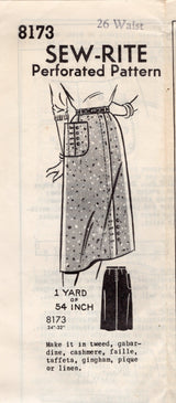 1960's Sew-Rite One Yard Skirt Pattern with Patch Pocket - Waist 26" - No. 8173