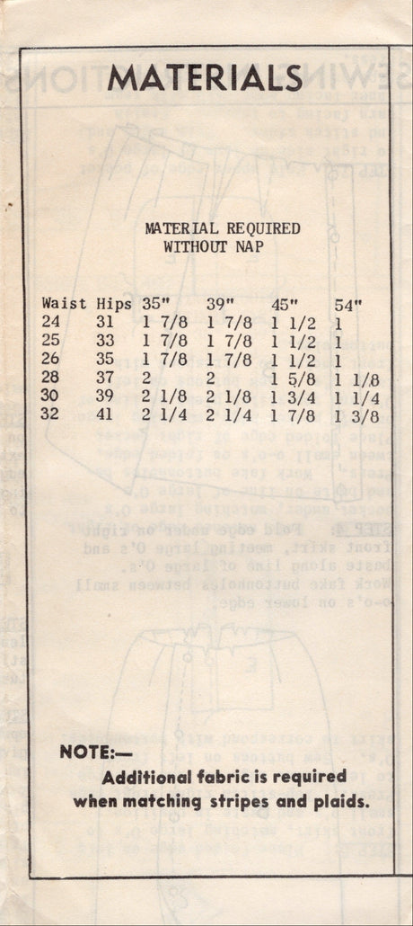 1960's Sew-Rite One Yard Skirt Pattern with Patch Pocket - Waist 26" - No. 8173