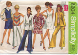 1960's Simplicity Unlined Cardigan Style Jacket, V Neck Dress, Jumper or Top and Hip-Hugger Pants Pattern - Bust 34" - No. 8204