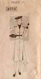 1930's Mail Order Two PIece Peplum Dress Pattern - Bust 36" - No. 8229