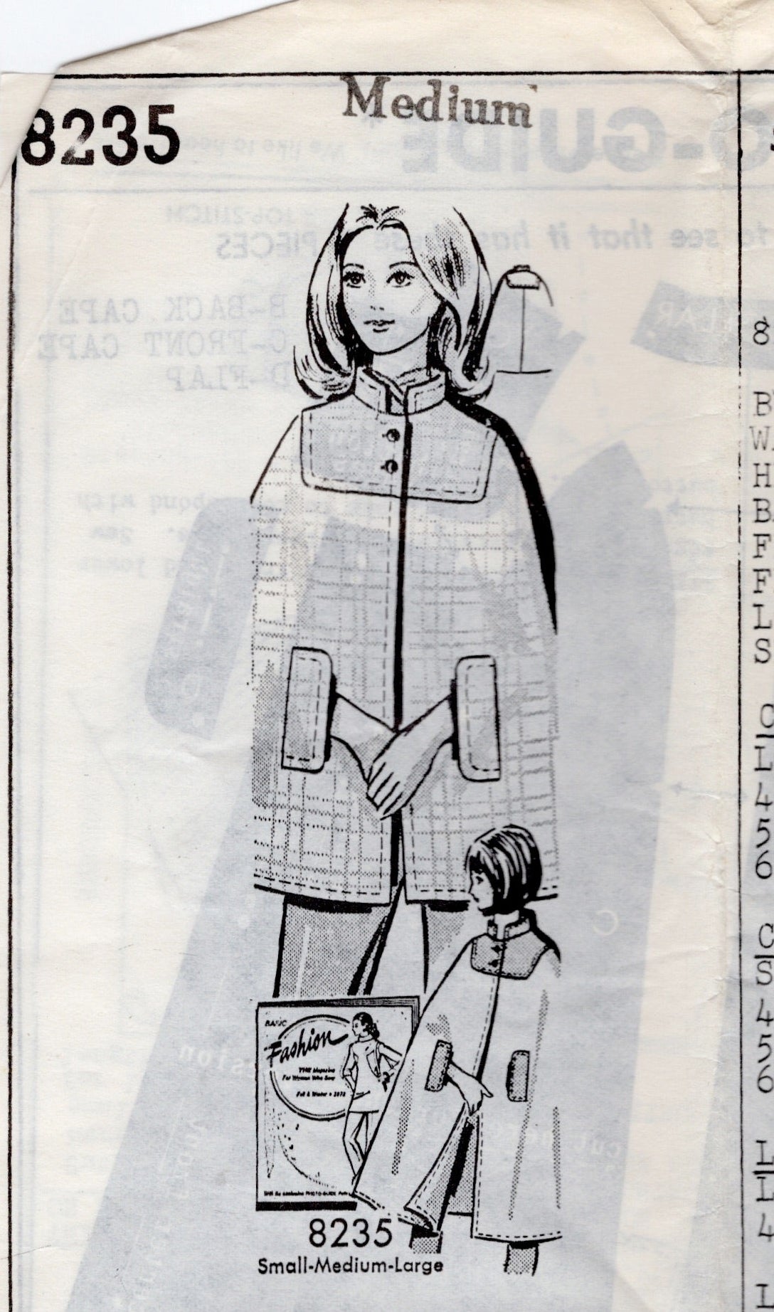 1970's Mail Order Yoked Cape Pattern - Bust 34-36" - No. 8235
