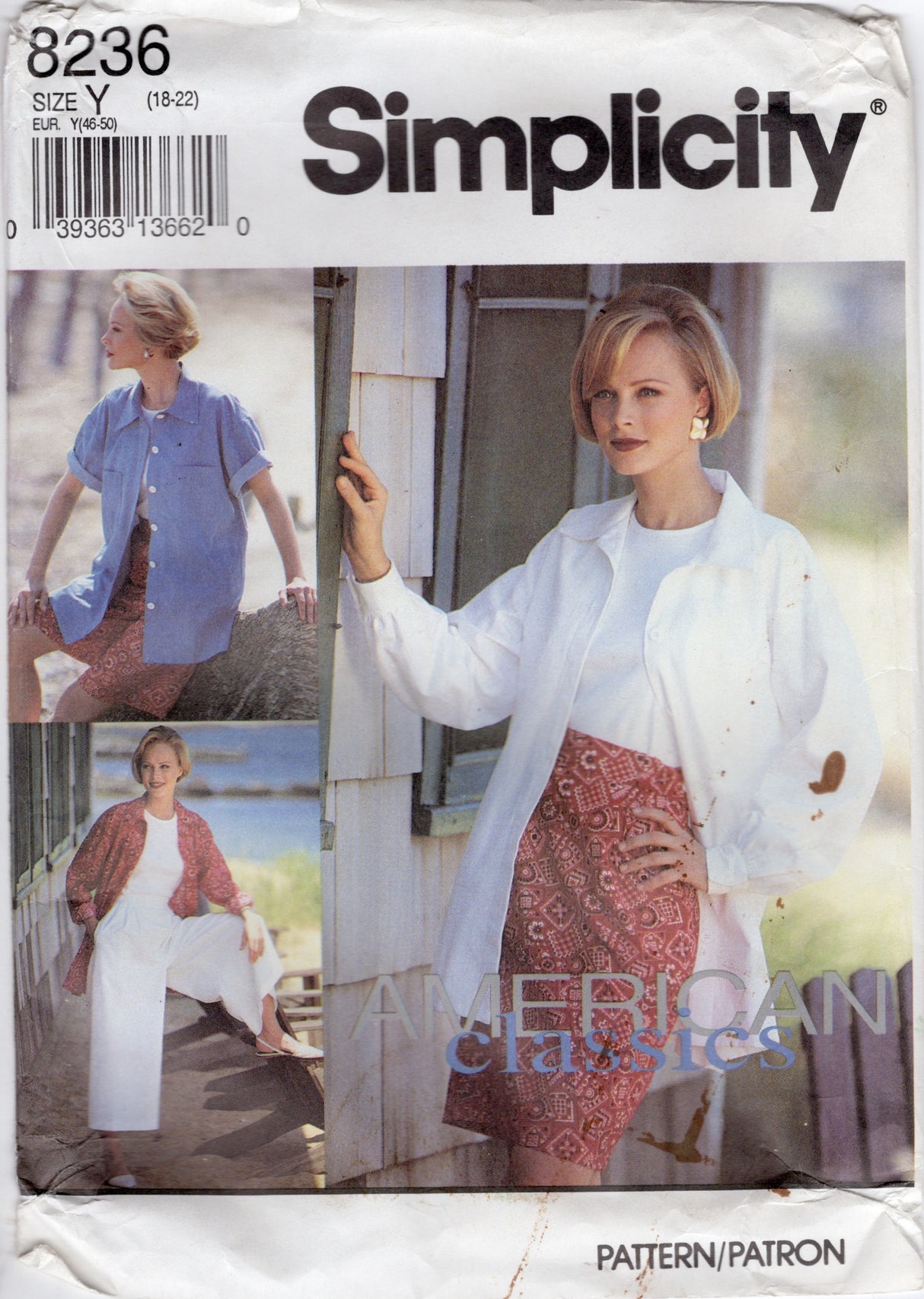 1990's Simplicity Spilt Skirt, Pencil Skirt and Shacket Pattern - Bust 40-44" - No. 8236