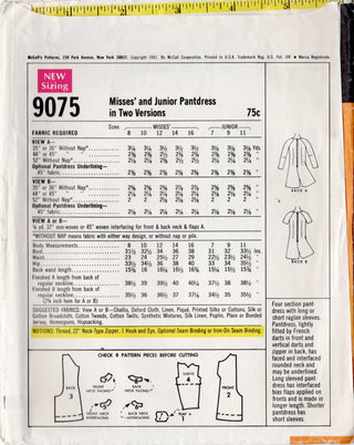 1960's McCall's Pantdress (Romper) Pattern with Short or Long Raglan Sleeves - Bust 34