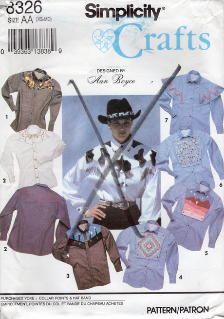 1990's Simplicity Button Up Western Shirt Pattern - Bust/Chest 30-48" - No. 8326