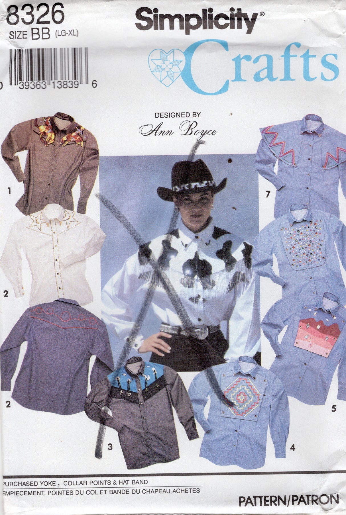 1990's Simplicity Button Up Western Shirt Pattern - Bust/Chest 30-48" - No. 8326