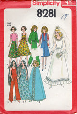 1970's Simplicity Doll Wardrobe for Barbie, Cher and Farrah Dolls - 11.5-12.5" doll - No. 8281