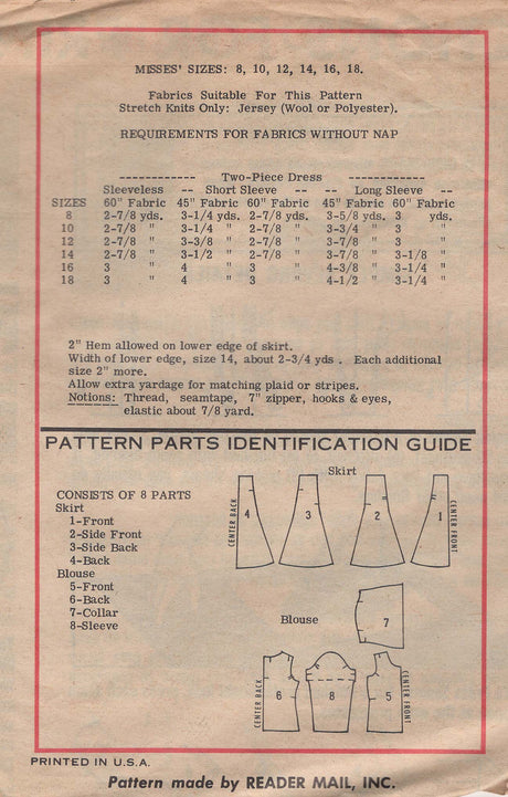 1970's Mail Order Cowl Neck Blouse with Flared Skirt  Pattern - Bust 32.5" - No. 828