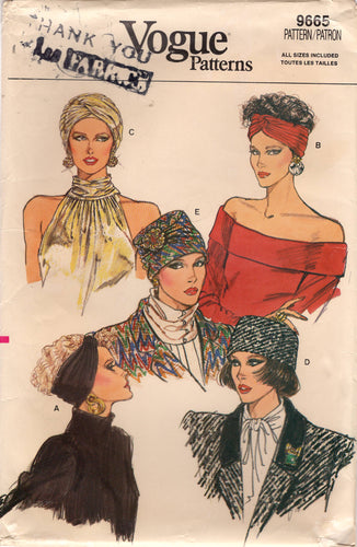1980's Vogue Turban and Hat in two styles - All sizes - No. 9665