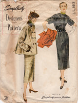 1950's Simplicity Button Shoulder Sheath Dress and Swing Coat - Bust 34" - No. 8306