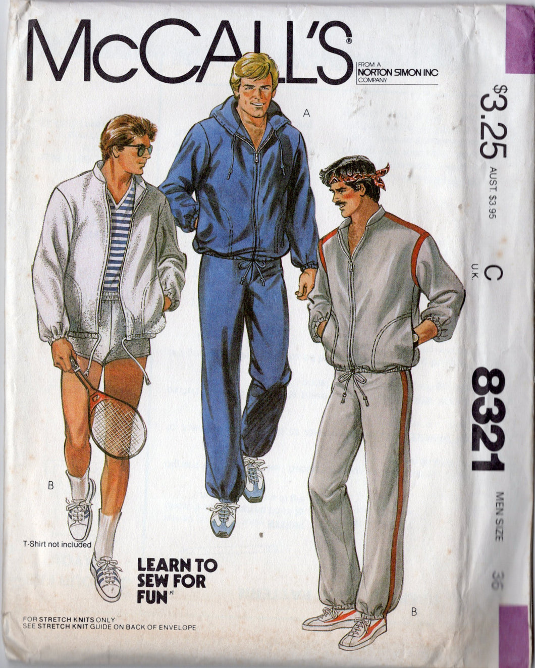 1980's McCall's Men's Workout Outfit including Jacket, Pants and Shorts Pattern - Chest 36