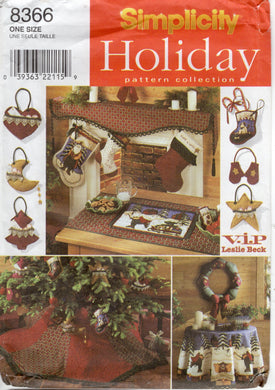 1990's Simplicity Holiday Crafts Pattern (Stuffed Ornaments, Tree Skirt, Stockings, Wreath, Table Runner, Mantel Scarf and Tablecloth) - One Size - No. 8366