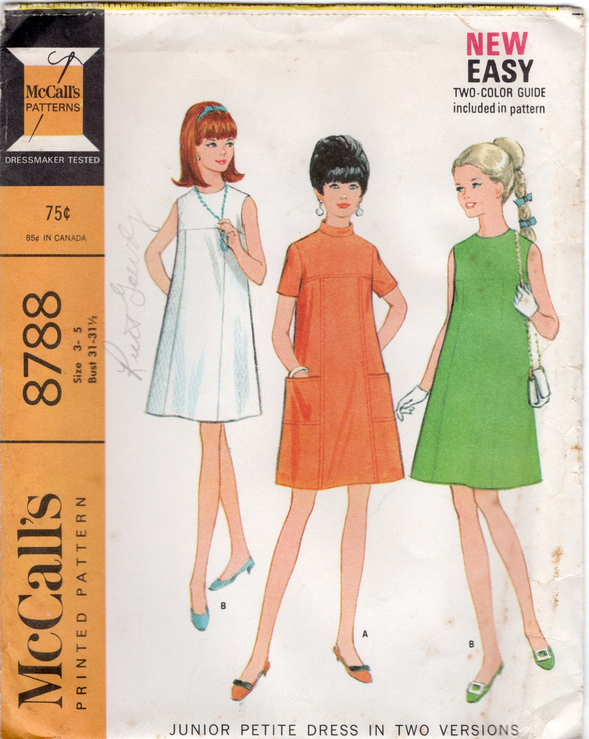 1960's McCall's Yoked Shift Dress Pattern - Bust 31-31.5" - No. 8788