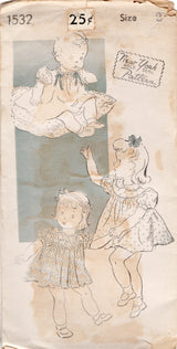 1940's New York Child's Dress Pattern with Puff Sleeves - Chest 21" - No. 1532