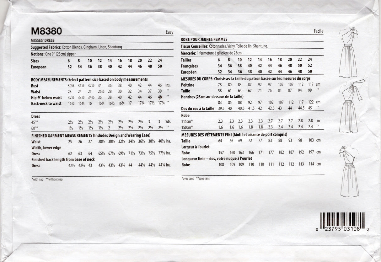 Modern McCall's "Authentic" One Shoulder Dress with Bows Pattern - Bust 30.5-36" - No. M8380